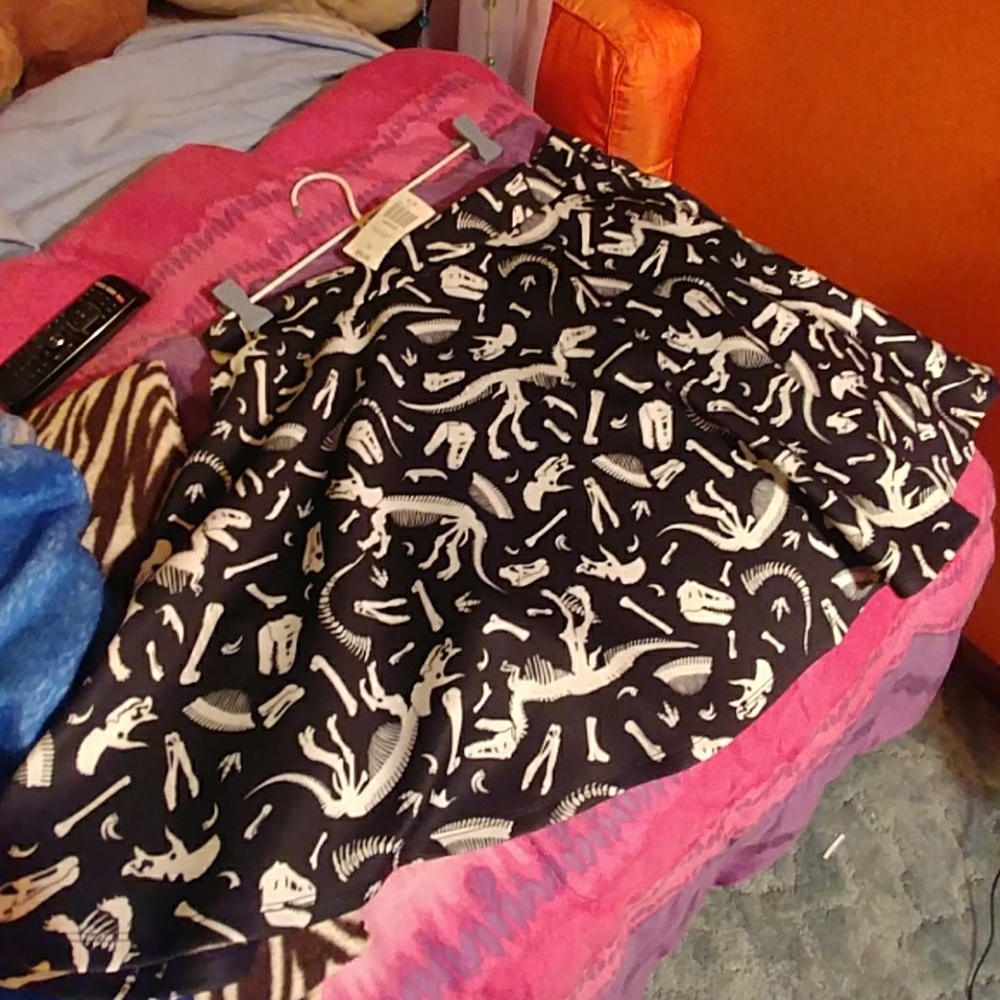 Dinosaur Black and White Skater Skirt.